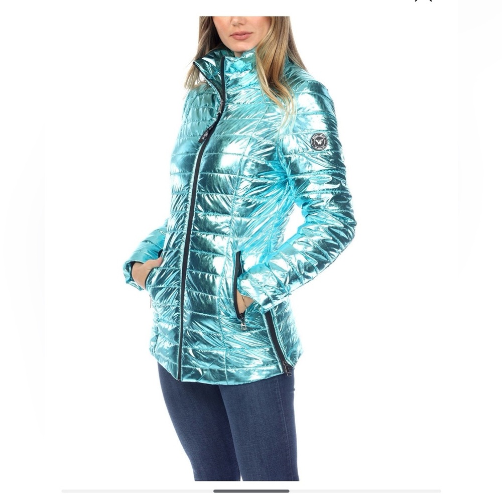 White Mark Metallic Teal Puffer Jacket Women’s XL Zip Coat